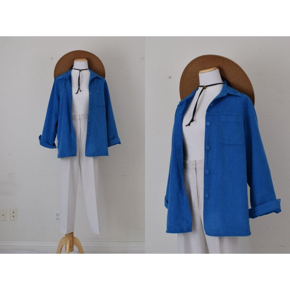 Vintage 90s Blue PolyesterShirt‎ size PM